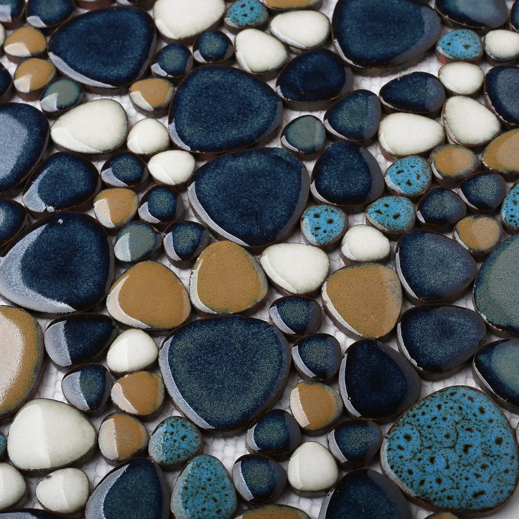 Pebble Tile for Shower Floor Aqua Cobalt Blue Mosaic Backsplash Tiles (5 Sheets)