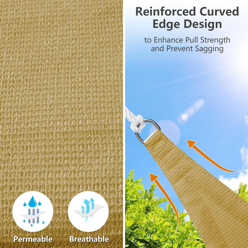 12' x 16' Rectangle Sun Shade Sail, 185 GSM HDPE, Sand | 95% UV block, breathable HDPE fabric, reinforced corners and