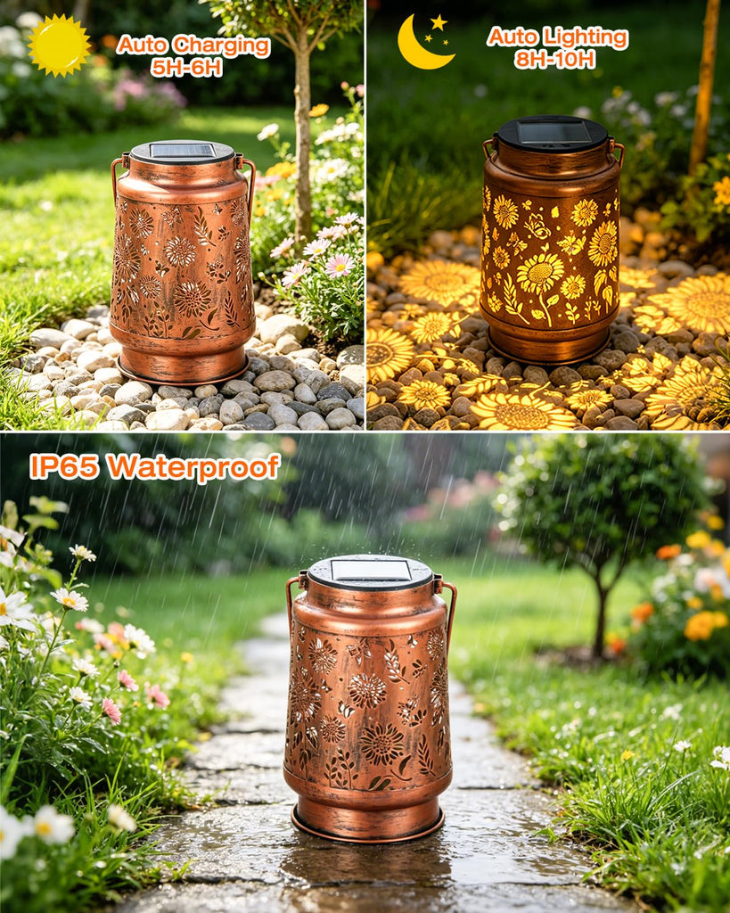 2 Pack Sunflower Solar Lantern Lights, Outdoor Lanterns Garden Decor, Hanging Solar Lantern for Backyard Porch Patio