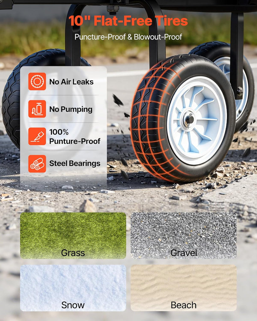 500 LBS Steel Garden Cart with Work Seat, Heavy Duty Garden Wagon Cart on Wheels, Outdoor Metal Utility Yard Wagon