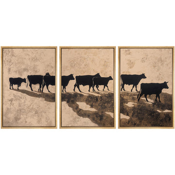 Framed Canvas Print Wall Art Set Rustic Farm Cow Silhouette Illustrations Modern Art Decorative Relax/Zen - 16"x24"x3