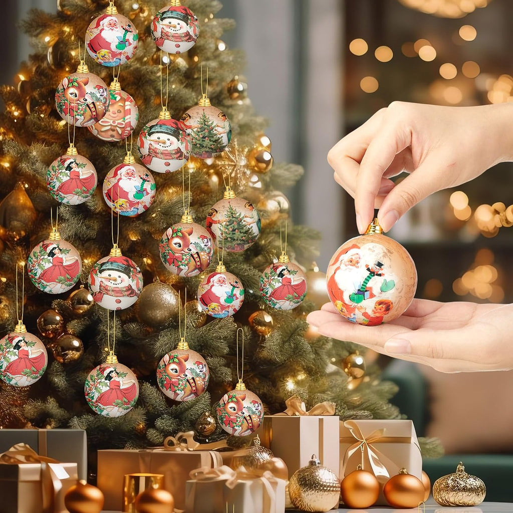 Vintage Christmas Ornaments Retro Style 2.36 Inch Balls - Set of 18