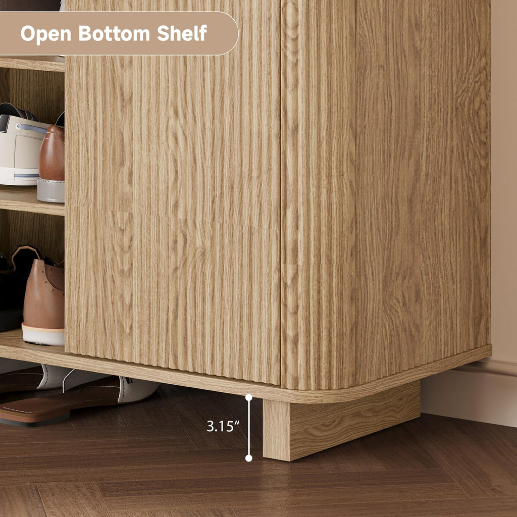 Fluted Entryway Shoe Storage Cabinet with Doors, 5 Tier 39'' Tall Freestanding Modern Shoe Rack Organizer Cabinet