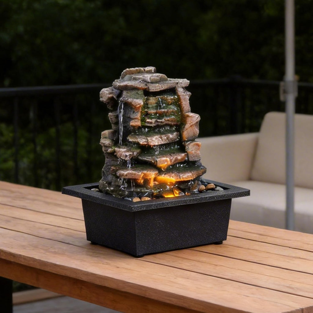 Home Décor Waterfall Meditation Fountain Indoor Tabletop Many Natural River Rocks Decorated Office Home Tabletop