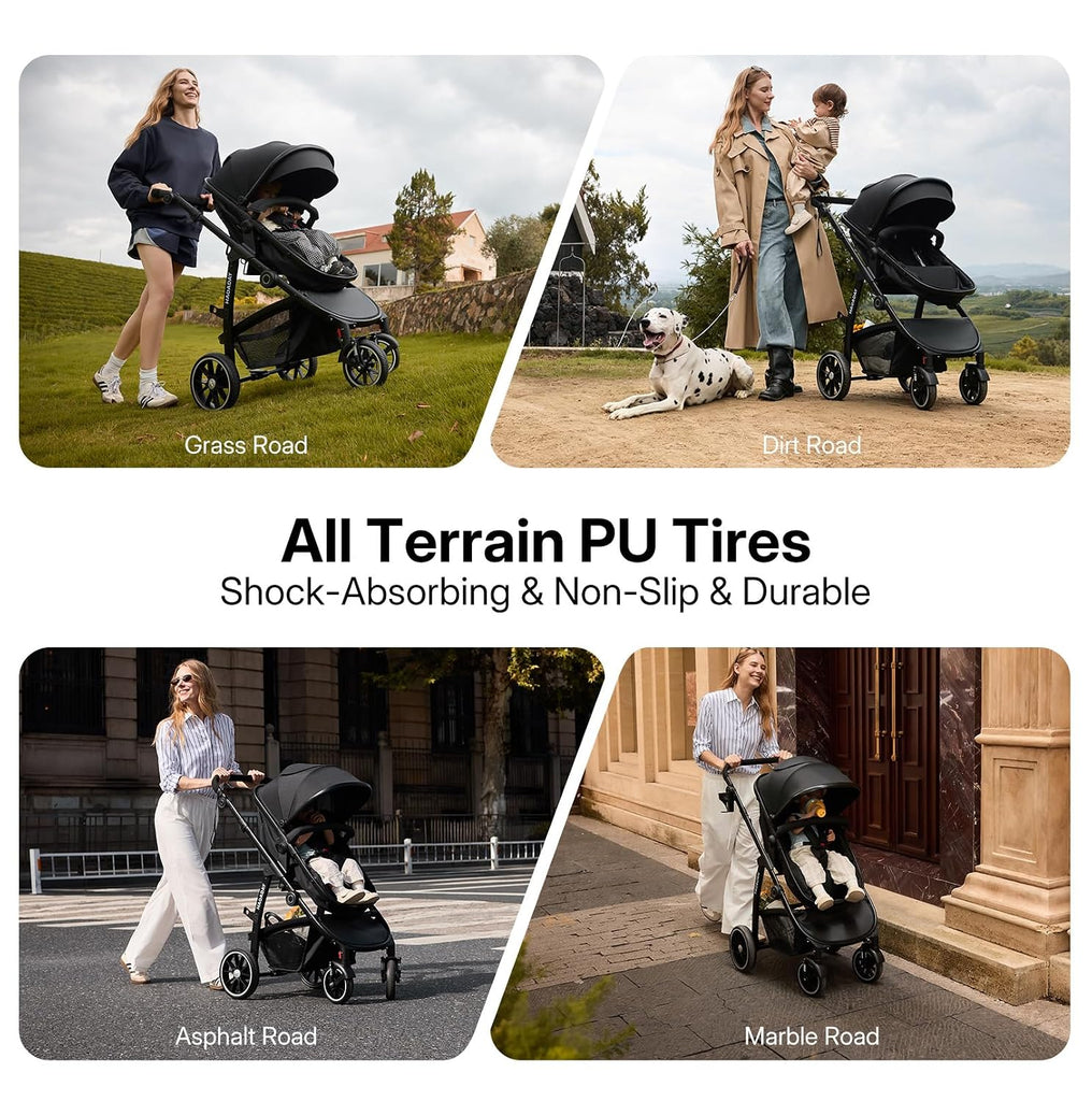Stroller, in-1 Reversible Toddler Seat with Lie-Flat Mode, Foldable Infant Stroller with Canopy, One Button Brake