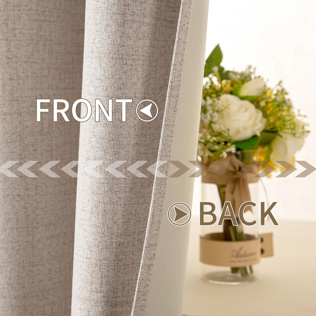 Extra Wide 100% Blackout Linen Curtains 100x84 Beige
