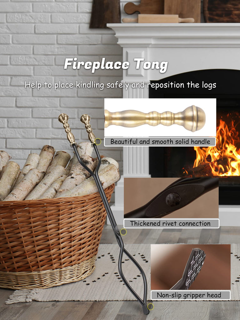 Fireplace Tools Set, Retro Gold Handle