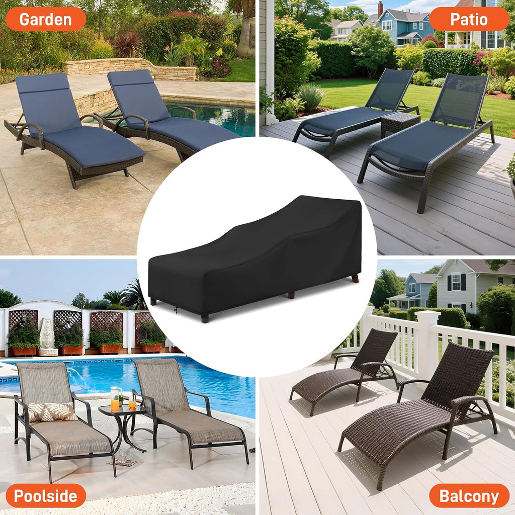 Patio Lounge Chair Cover 2 Pack, 84" x 32" x 32" H, Black | Waterproof, Outdoor Chaise Lounge Covers For Outdoor