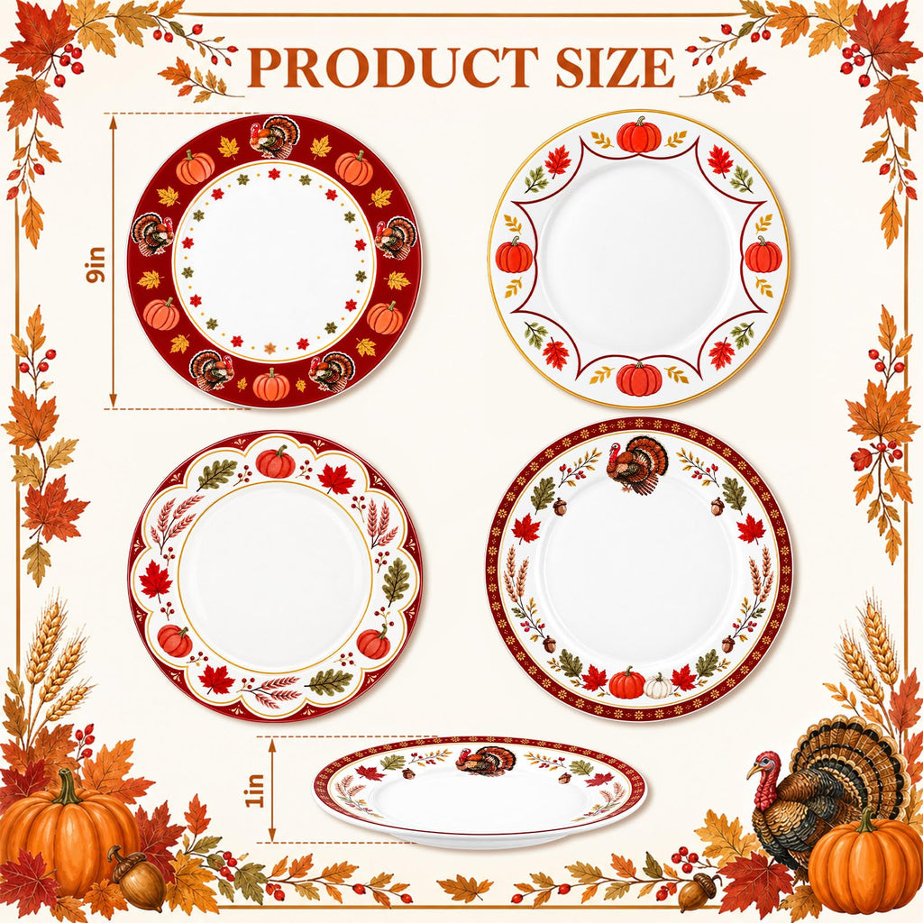 4 Pcs Fall Ceramic Plates 9 Inch Harvest Thanksgiving Dinner Dish