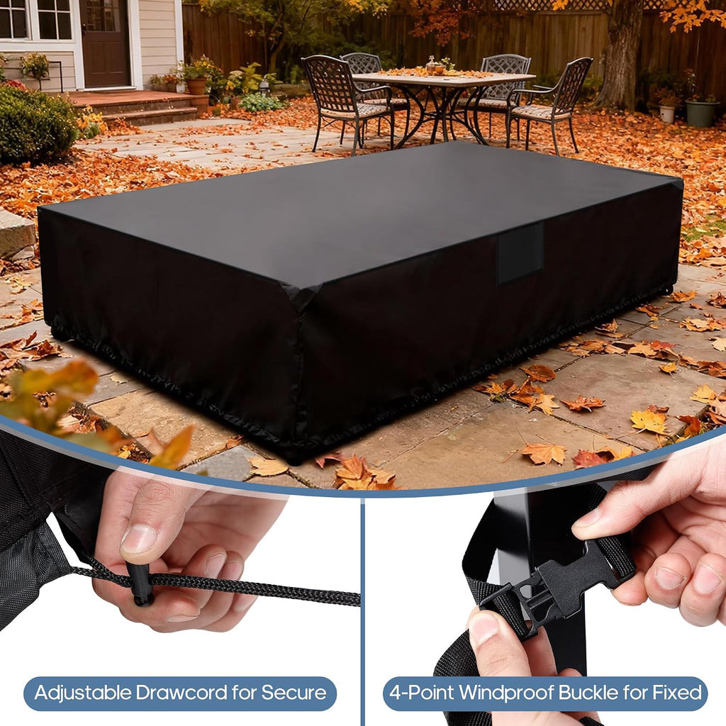 Rectangular Outdoor Furniture Cover, 126"L X 63"W X 28"H, Matte Black | 600D Heavy Duty Fabric, Waterproof UV