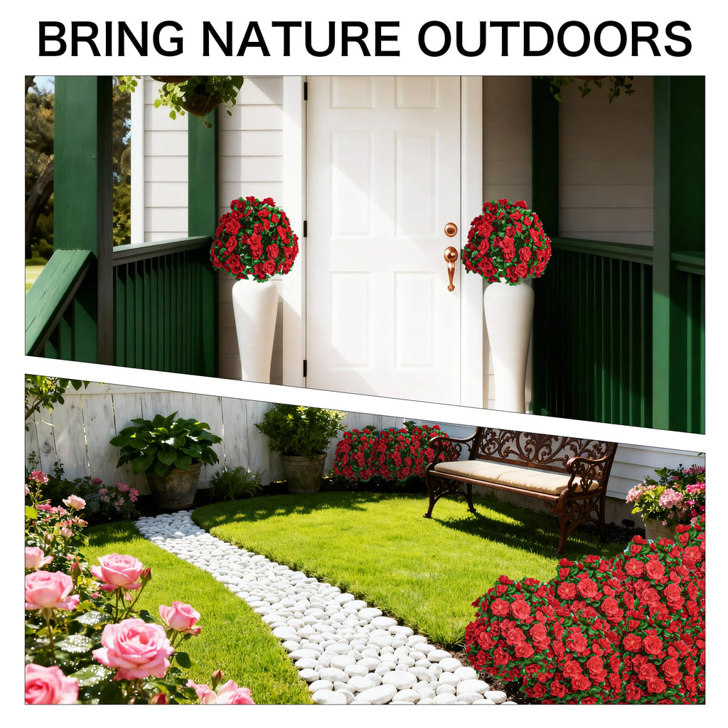Artificial Topiary for Outdoors, UV Resistant Artificial Outdoor Shrubs Red
