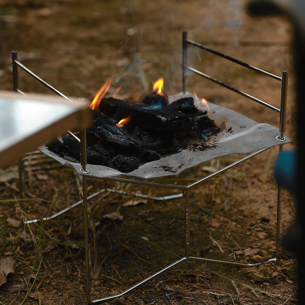 Portable Mesh Fire Pit with Cooking Grate (L 12.4'' x W 12.4'' x H 11.2''), Carry Bag