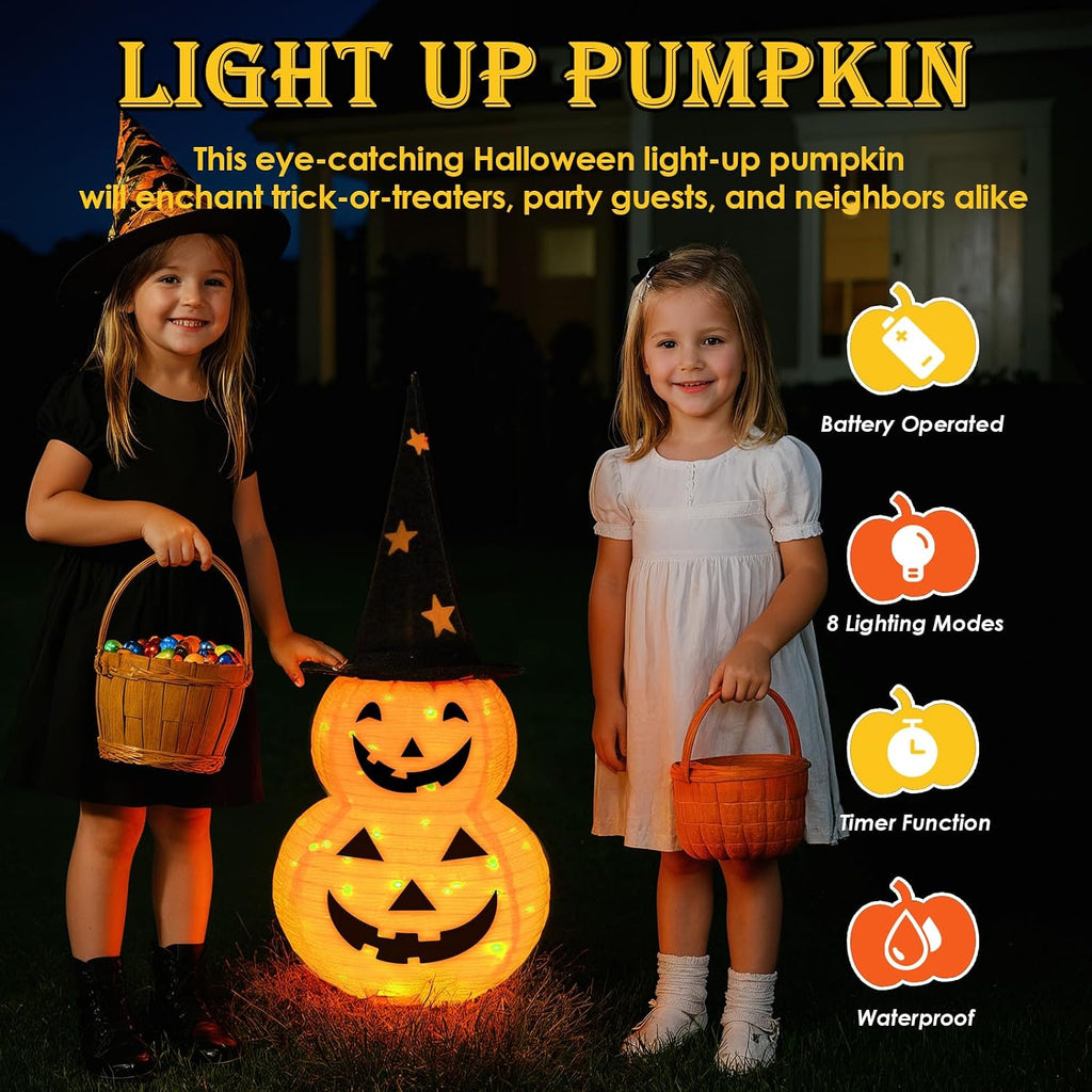 3FT Pumpkin Halloween Decorations Outdoor, 8 Modes Battery Operated Pumpkin Decorations, Collapsible Jack-o-Lantern