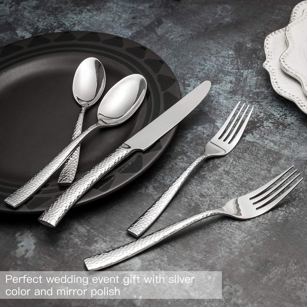 Flatware Set Silverware Set Cutlery Set Forged Stainless Steel 10 Piece Hammered Handle Service for 2