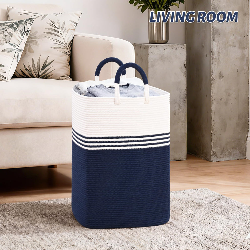 Laundry Basket Hamper, Blanket Storage, Dirty Clothes Hamper with Swivel Handles, Woven Cotton Rope Toy Baskets, Blanket