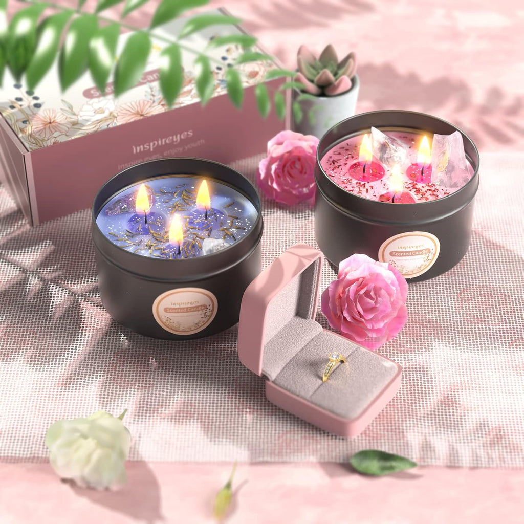 Crystal Soy Candles Set, 3 Wick 19 oz Soy Wax Scented Candle for Meditation - Set of 2