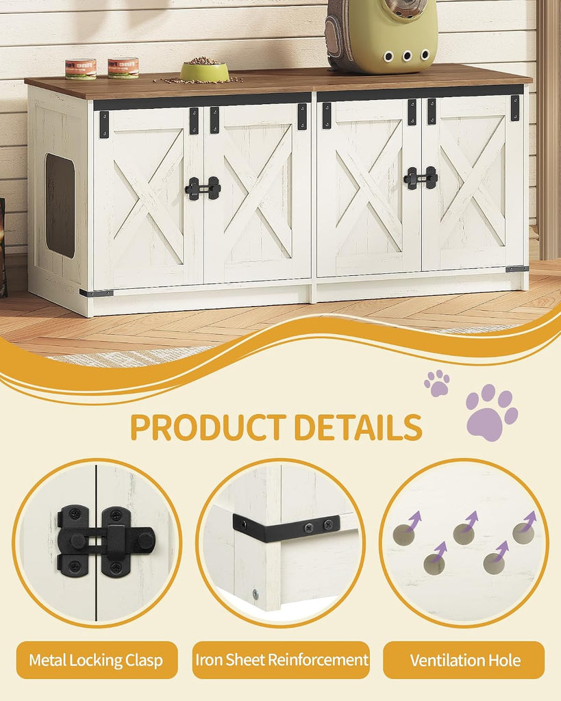 Cat Litter Box Enclosure for 2 Cats, Hidden Litter Box Furniture