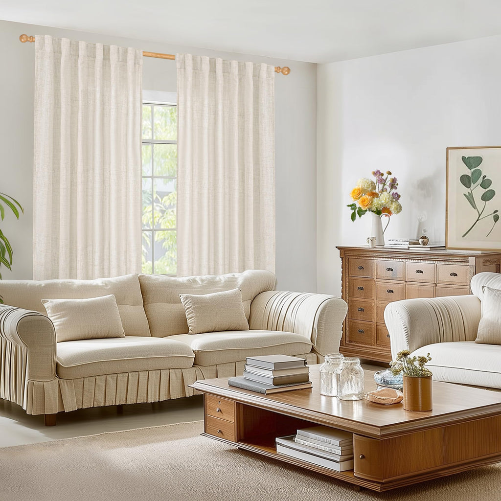 96 Inch Length Linen Semi Sheer Curtains 2 Panels