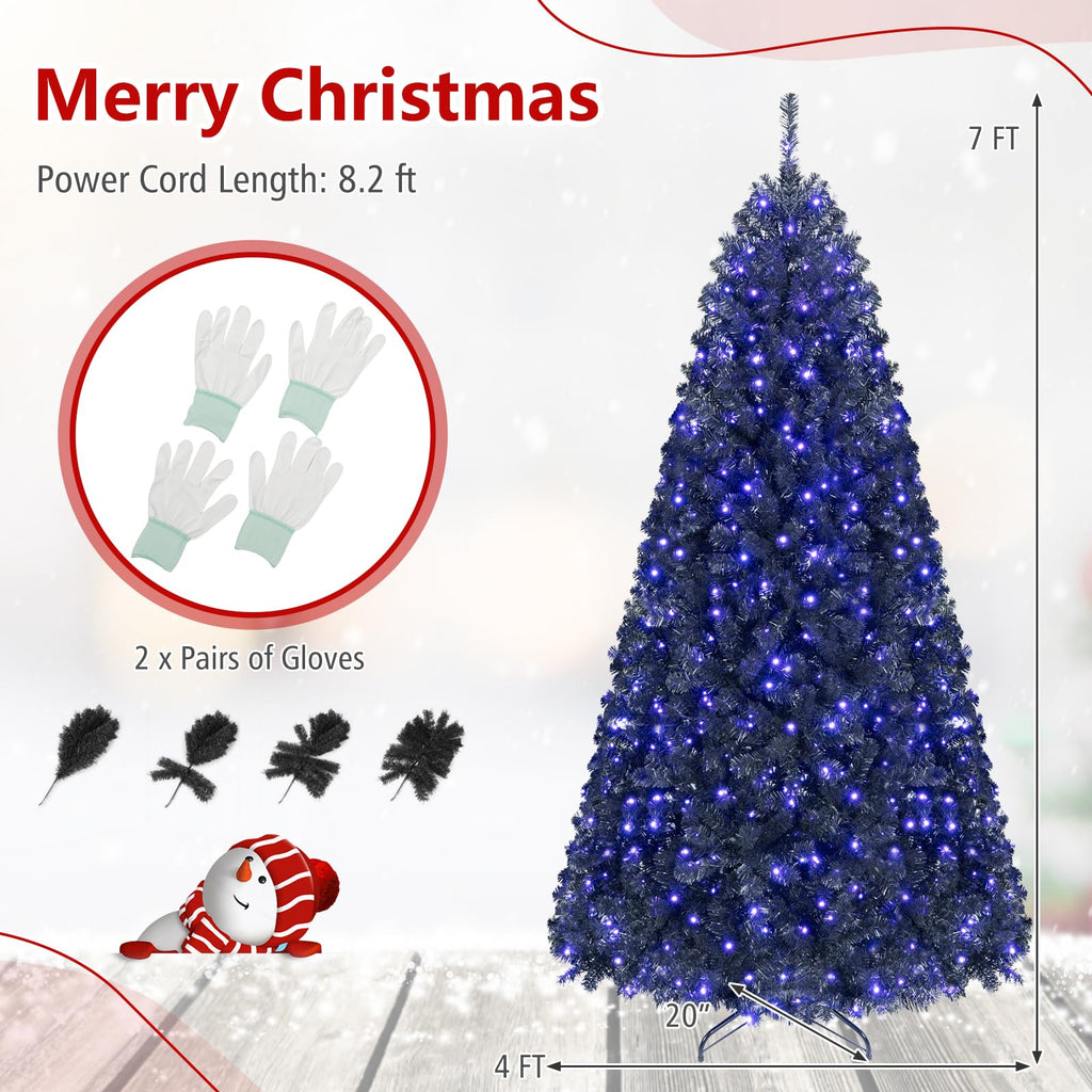 7ft Pre-Lit Black Christmas Tree, Artificial Halloween Tree