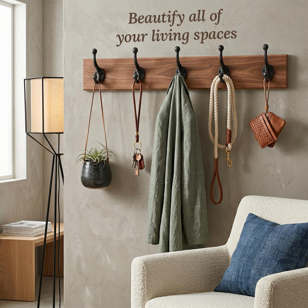 Rustic Cast Iron Coat Hooks (10 Pack) Wall Mounted Farmhouse Decorative Wall Hooks, Vintage Hooks for Hanging Coats