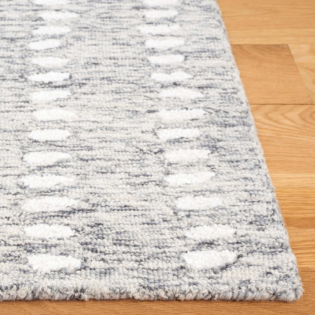 Abstract Area Rug - 9' x 12', Grey & Ivory, Handmade Wool & Chenille