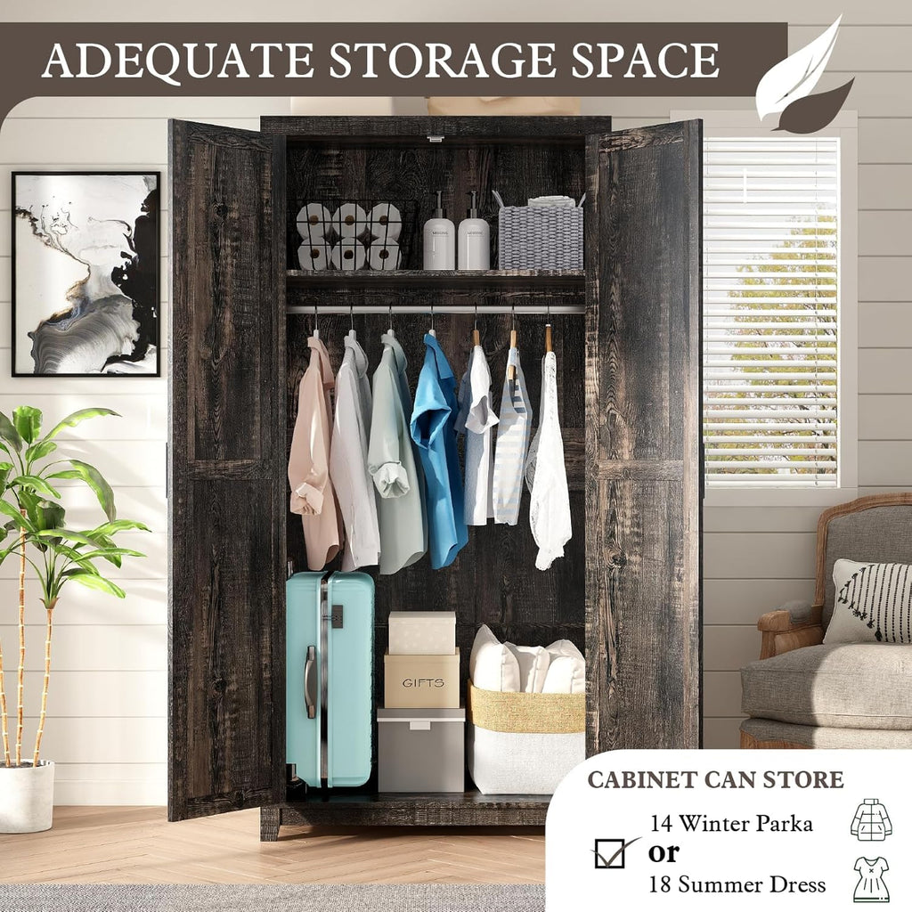 70" Farmhouse Wardrobe Closet Set of 2 with Hanging Rod & Barn Doors