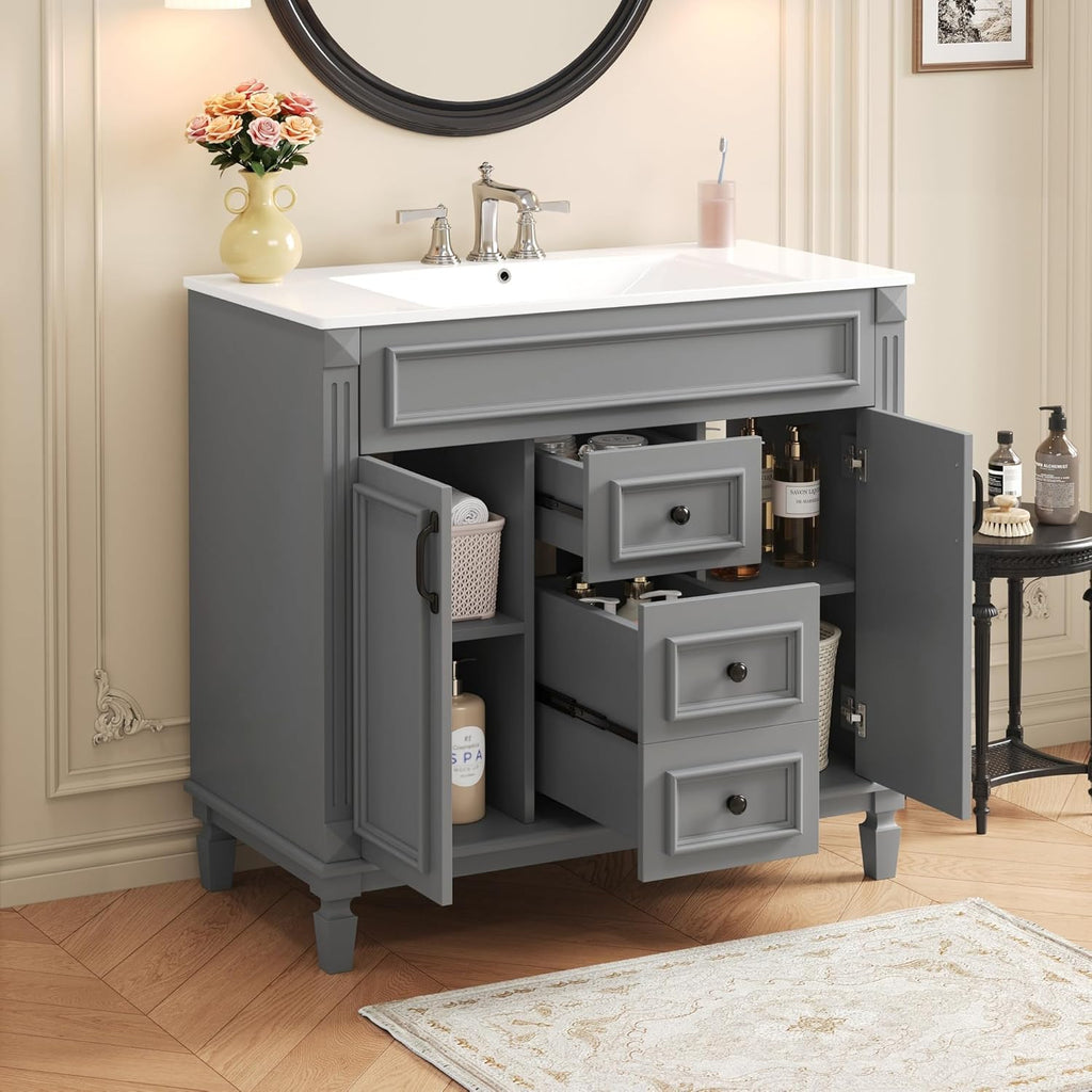 36” Bathroom Vanity with Sink, Freestanding Single Bathroom Sink Vanity Cabinet Set with 36” Countertop & Integrated