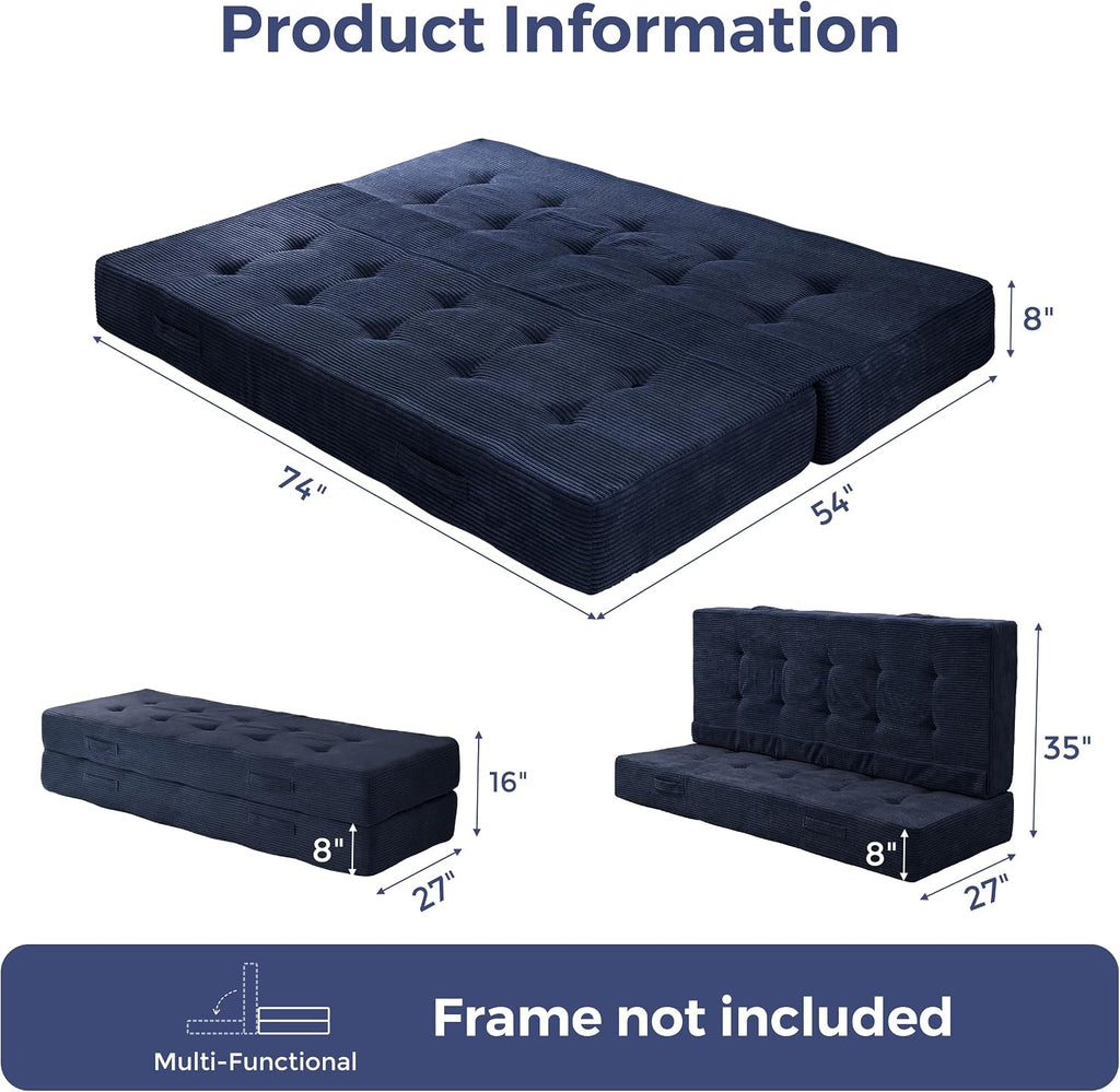 Foldable Mattress, 8-Inch Tufted Futon Mattress with Handles