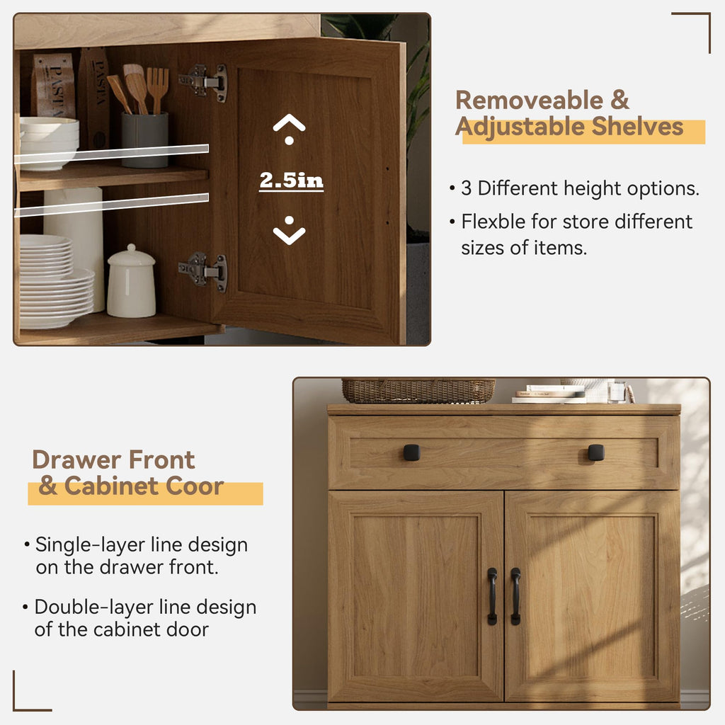 Modern Buffet Cabinet with 4 Doors and 2 Drawers, Large Coffee Bar Table Wood Kitchen Storage Cabinets with Storage