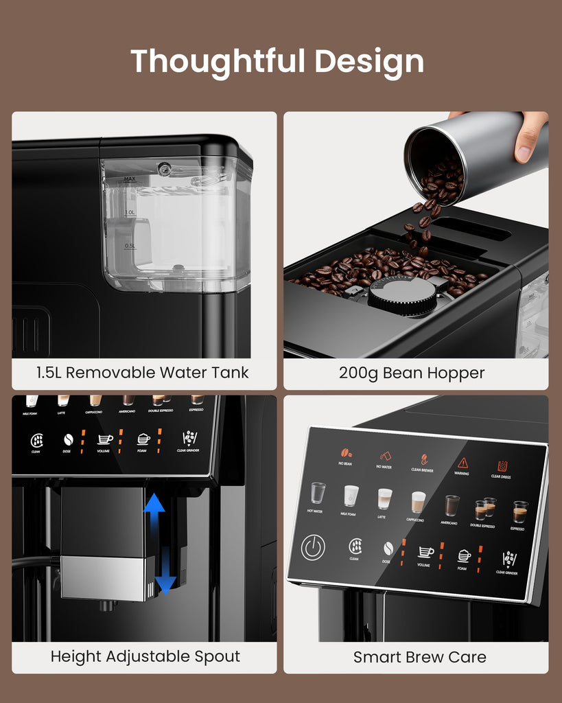 Fully Automatic Espresso Machine with Milk Frother & Grinder