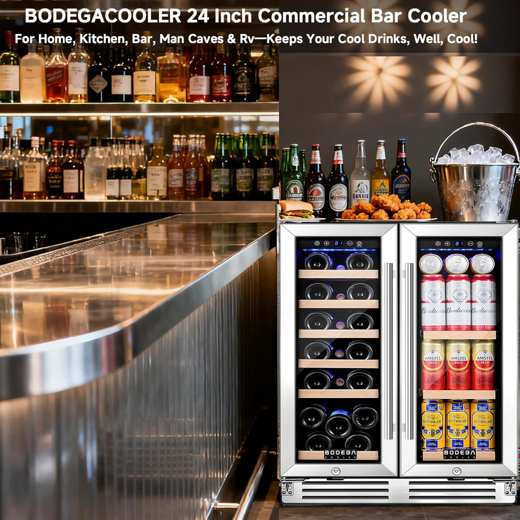 24 Inch Wine and Beverage Refrigerator, Dual Zone Wine and Bar Beverage Cooler