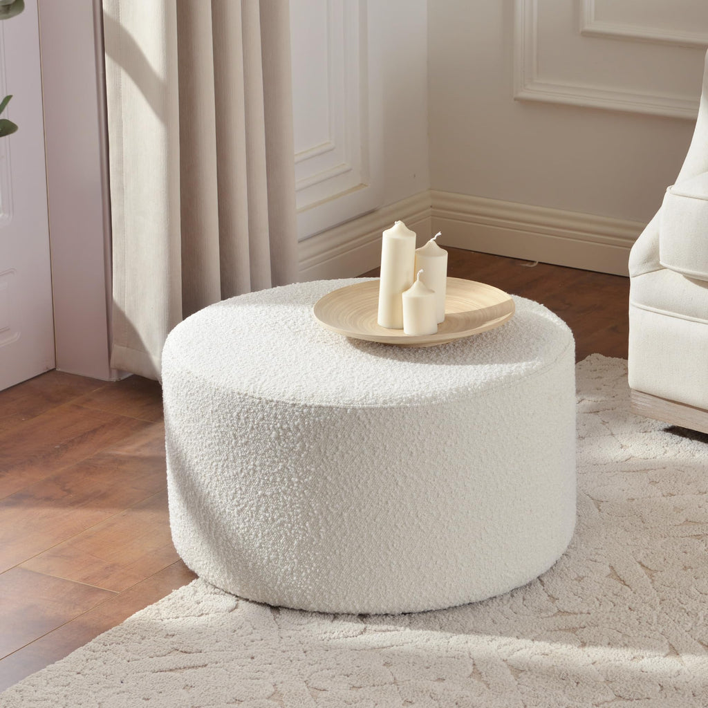 Modern Round Boucle Ottoman (24" D x 24" W x 13" H)
