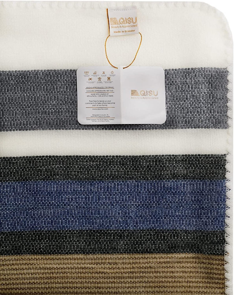 Alpaca Wool Blanket Throw | Large, Beautiful, Warm, Stripe | 85 x 65 inches | Ultra-Soft, Hypoallergenic and