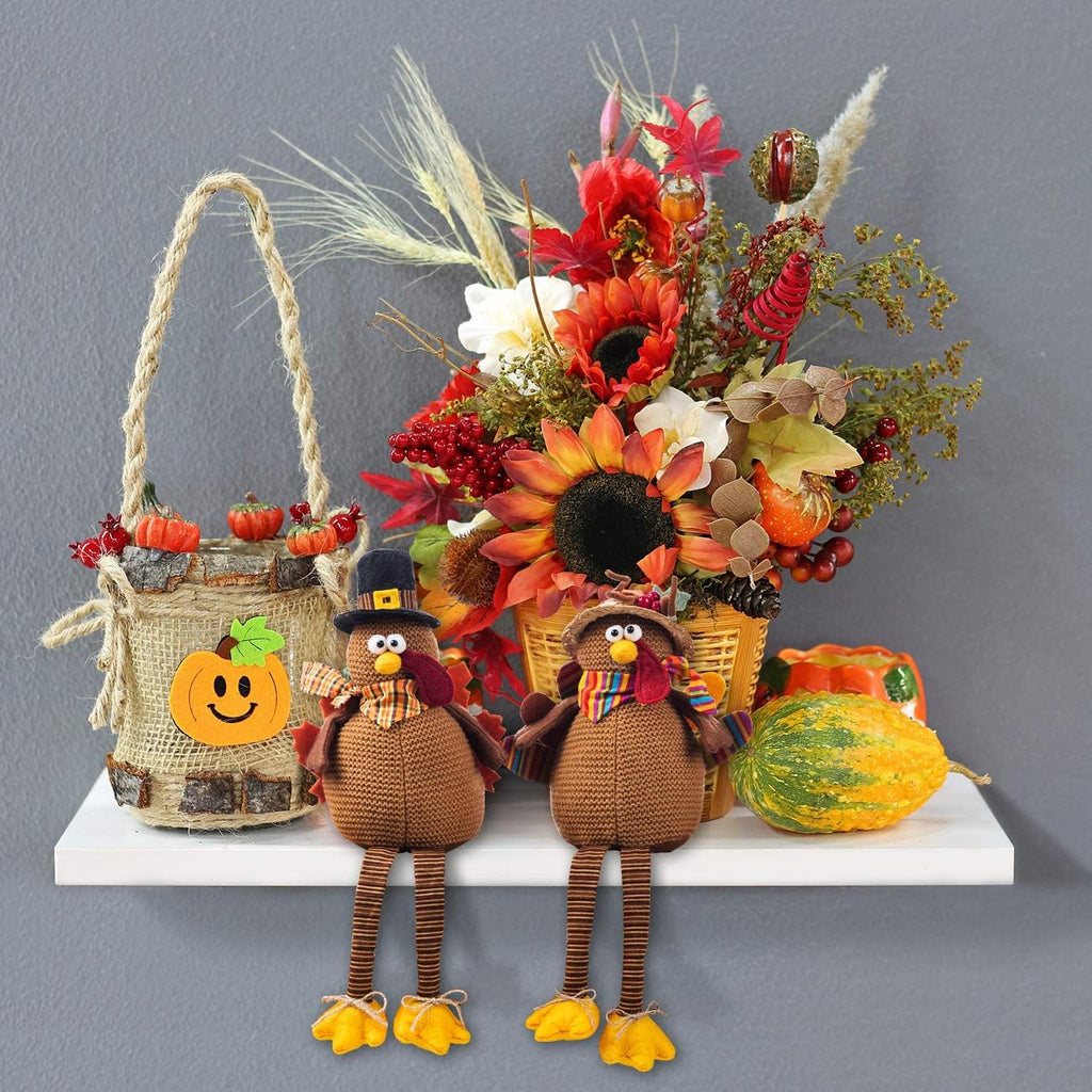 Stuffed Turkey Couple Doll Thanksgiving Table Decoration - Set of 2