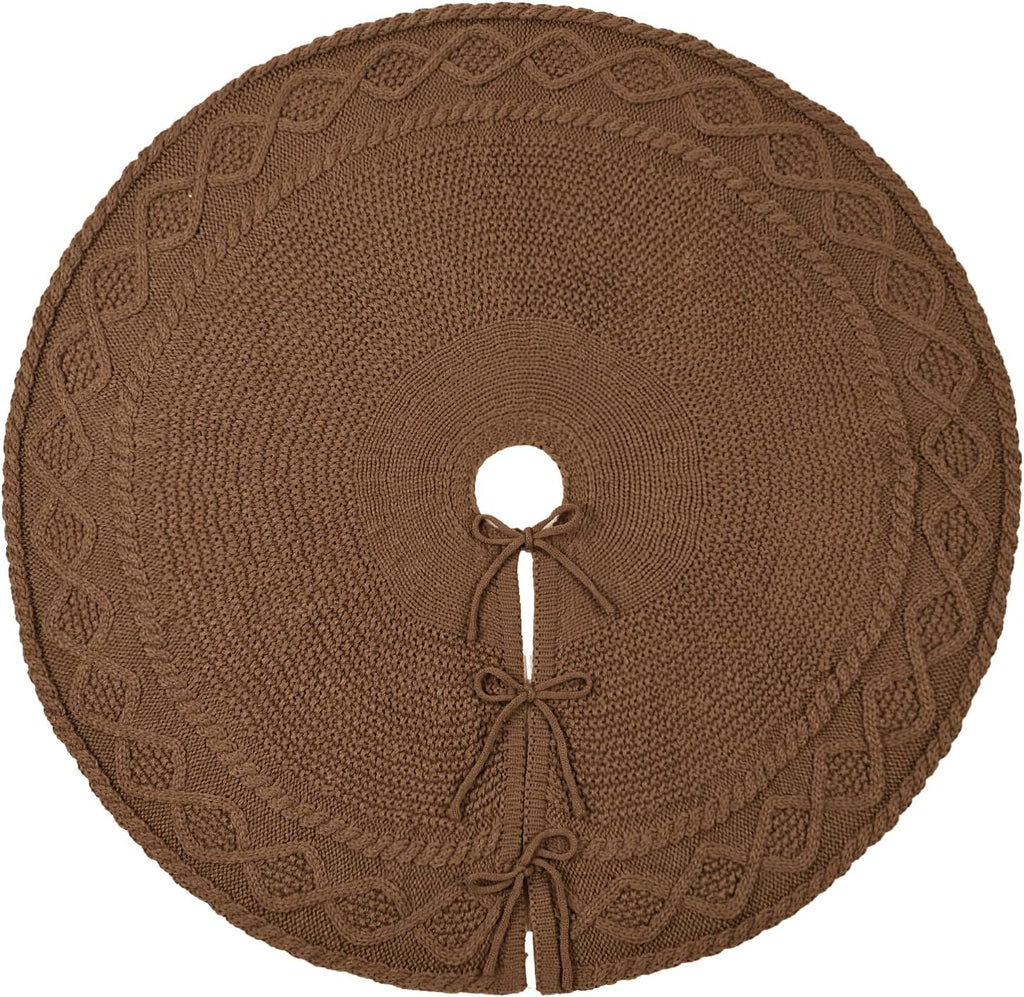 36 inch Christmas Tree Skirt: Pencil Tree Skirt for 6ft Tree, Diamond Edge Knit Small Western Brown Tree Skirt