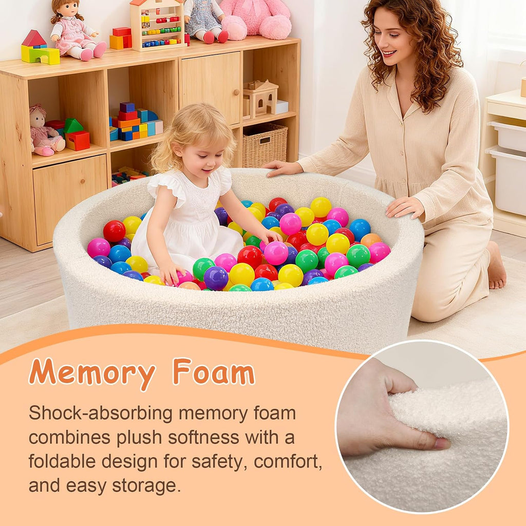 Kids Foam Ball Pit for Toddlers, Teddy Fleece Cover, Beige