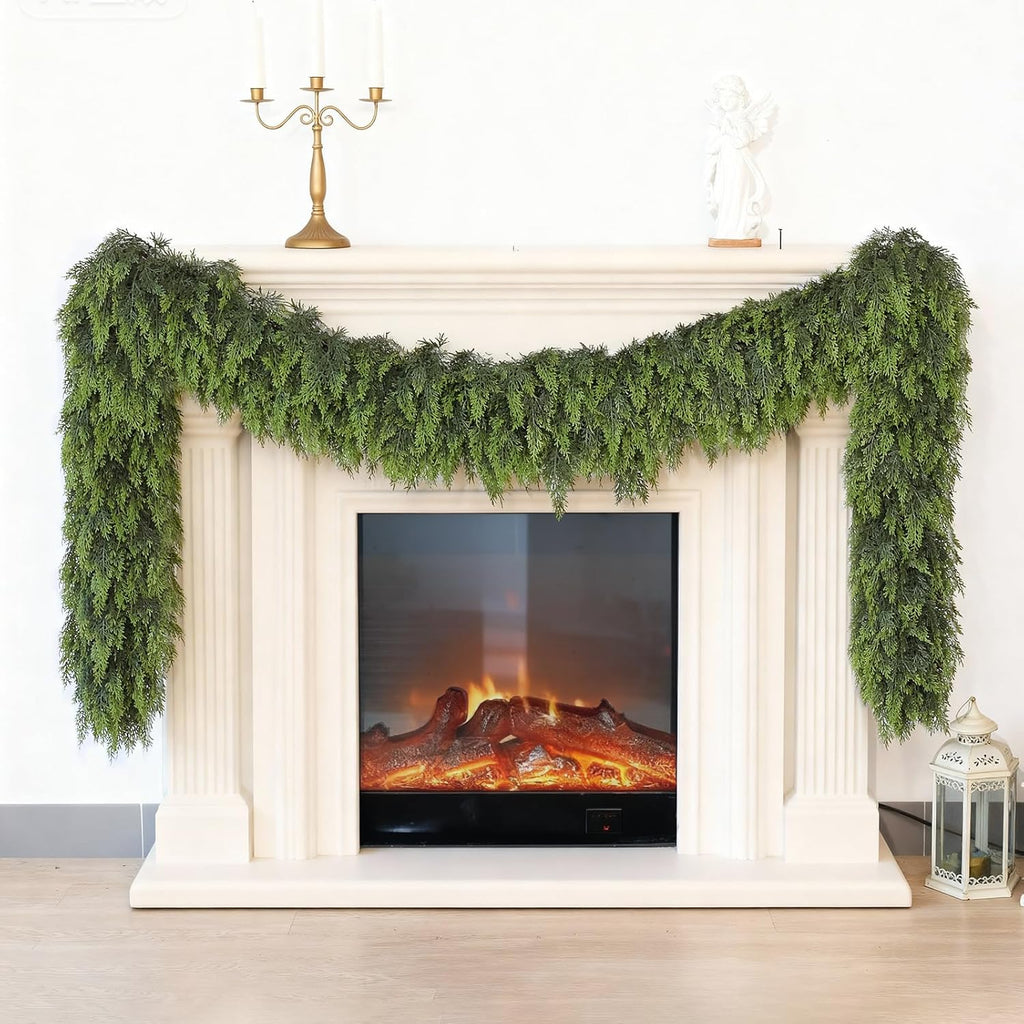 16FT 1Pcs Lifelike Touch Artificial Christmas Cedar Garland for Stair Decor