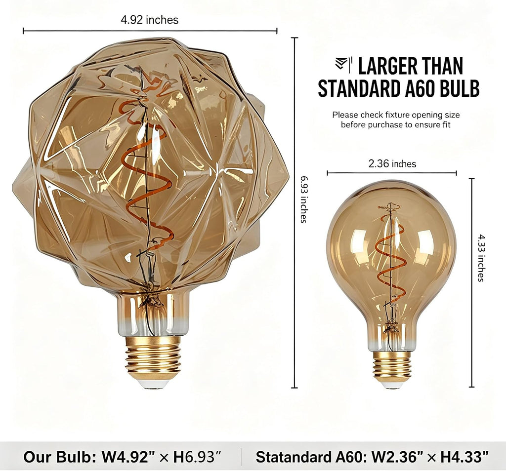 G125 Large Decorative LED Edison Light Bulb,5W Irregular Amber Glass, E26