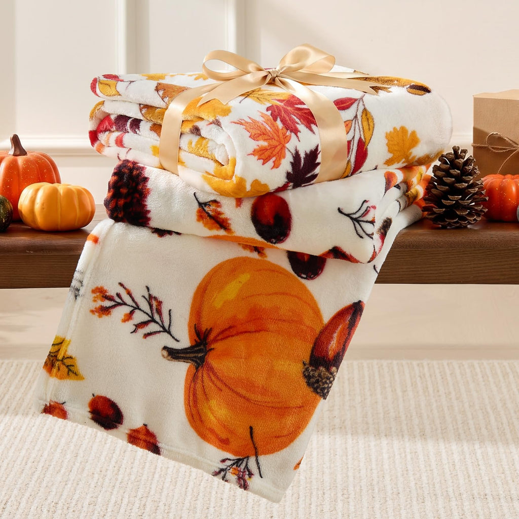 Fleece Blanket Soft Fall Throw for Couch Autumn Pumpkin 50"x60"