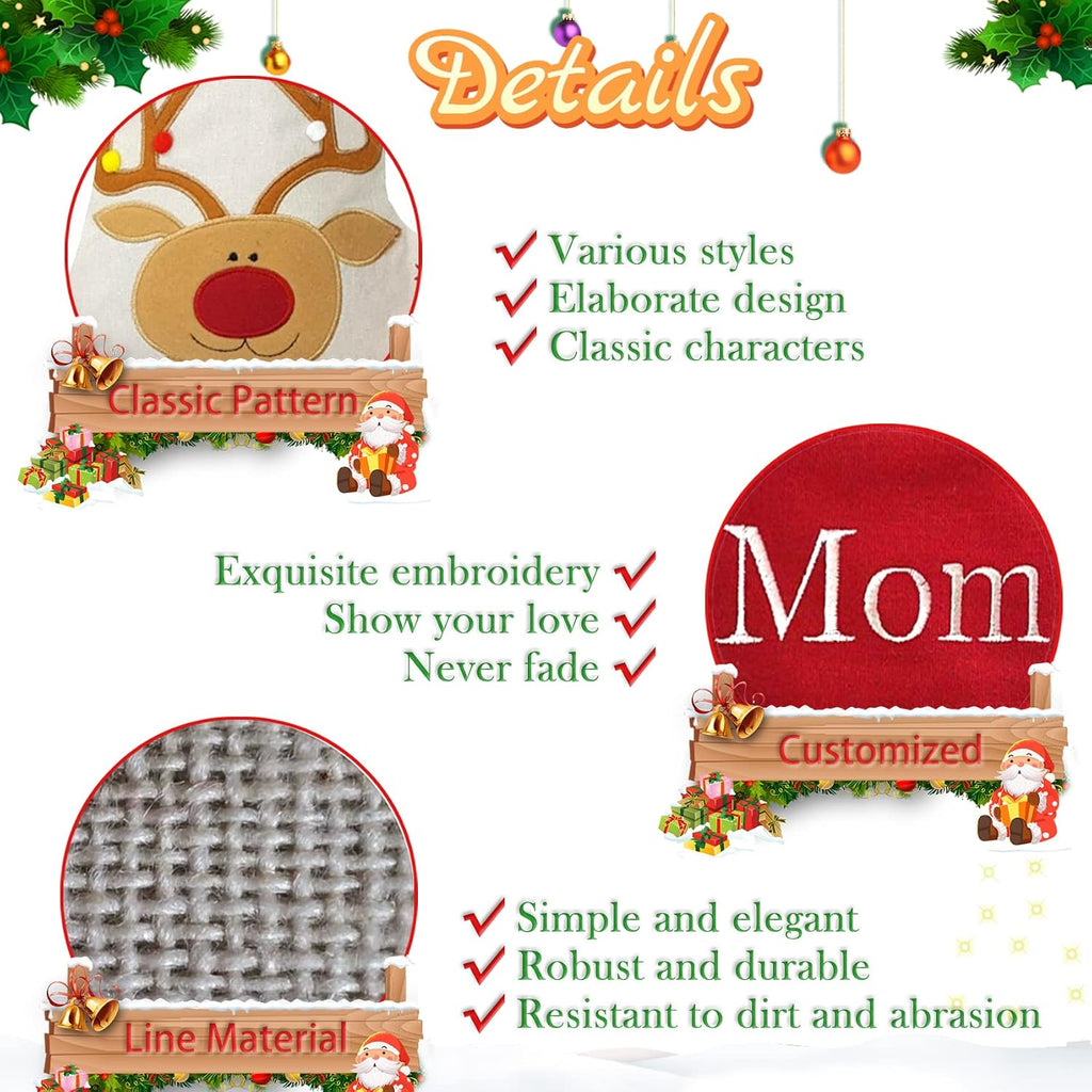 18" Dia Personalized with Embroidered Names, Lovely Christmas Angel Designs Quality Linen Stockings for Holiday