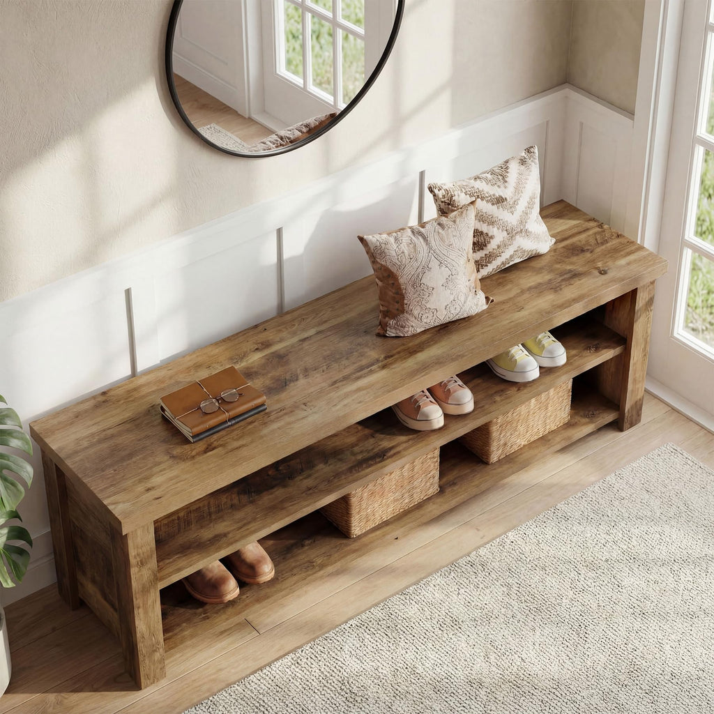 55.12" Entryway Bench with Storage, Farmhouse Shoe Storage Bench