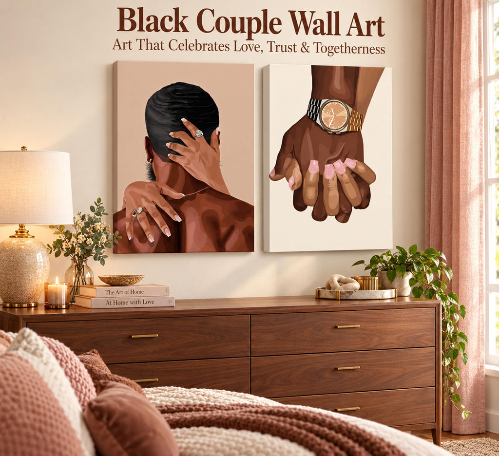 2 Pcs Afro Black Couple Canvas Wall Art 12x16in