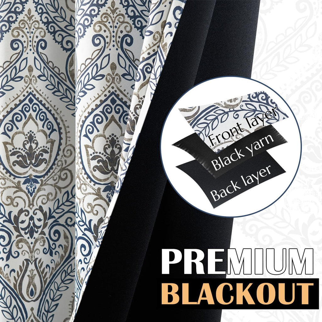 Blackout Curtains 84 Inches Long Blue Damask Medallion Curtain for Bedroom Black Out Drapes Printed Vintage Luxury