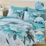 Dobuyly Floral Comforter Set Full 7 Piece Bed in a Bag, Aqua Flowers Printed on Light Blue Comforter Set with Sheets