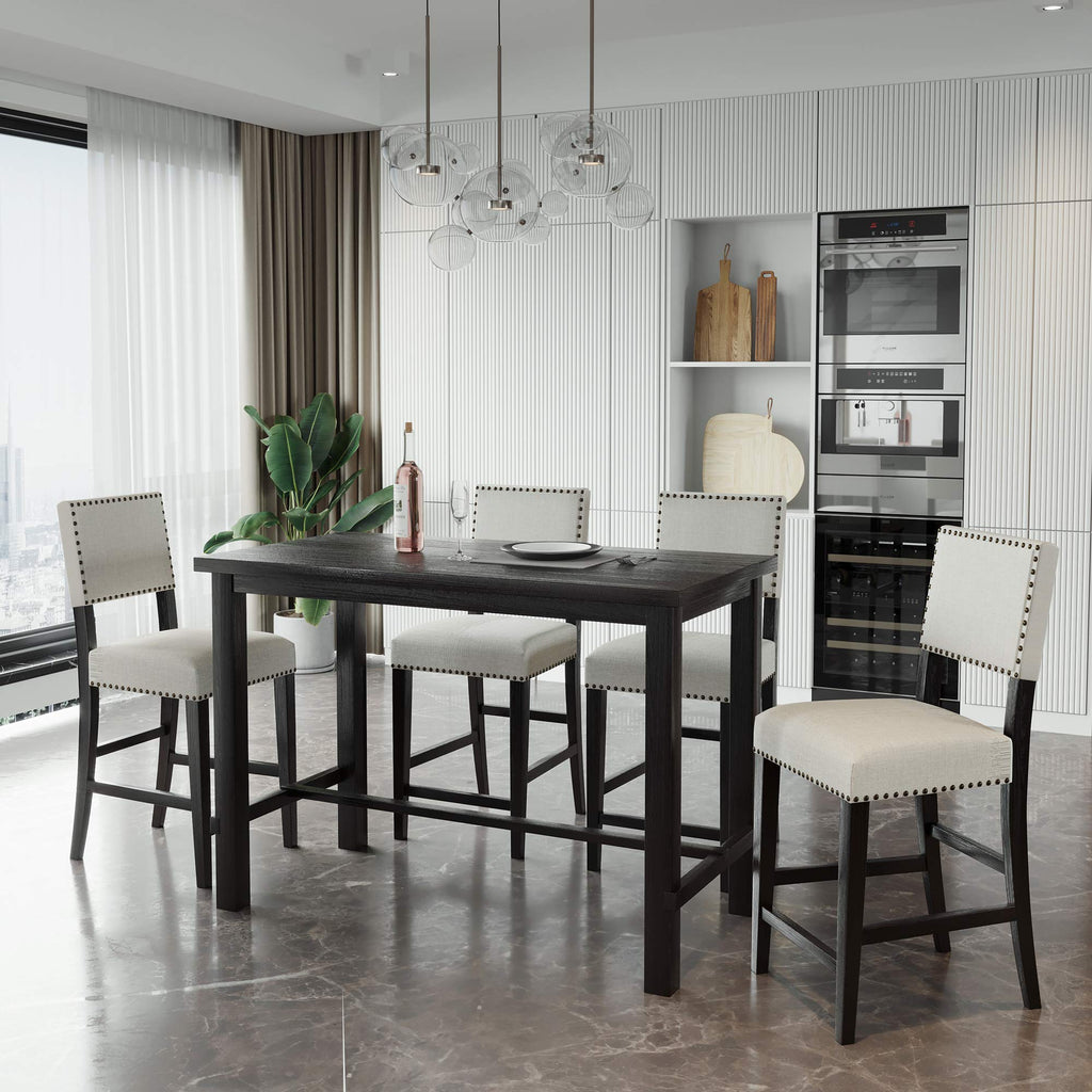 5 Piece Kitchen Table Set, Counter Height, Espresso and Beige
