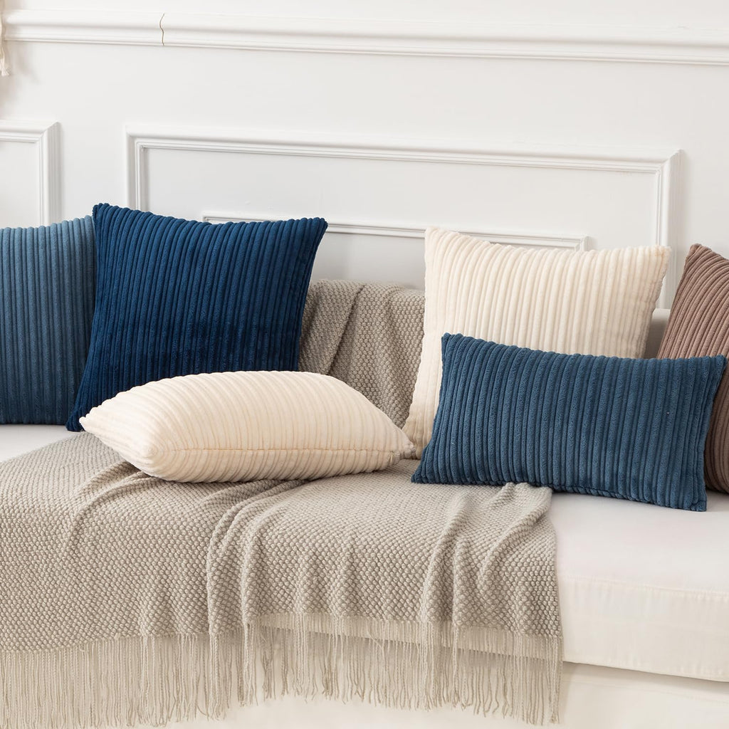 Striped Corduroy 24"x24" Pillow Covers 2 Pack, Dusty Blue
