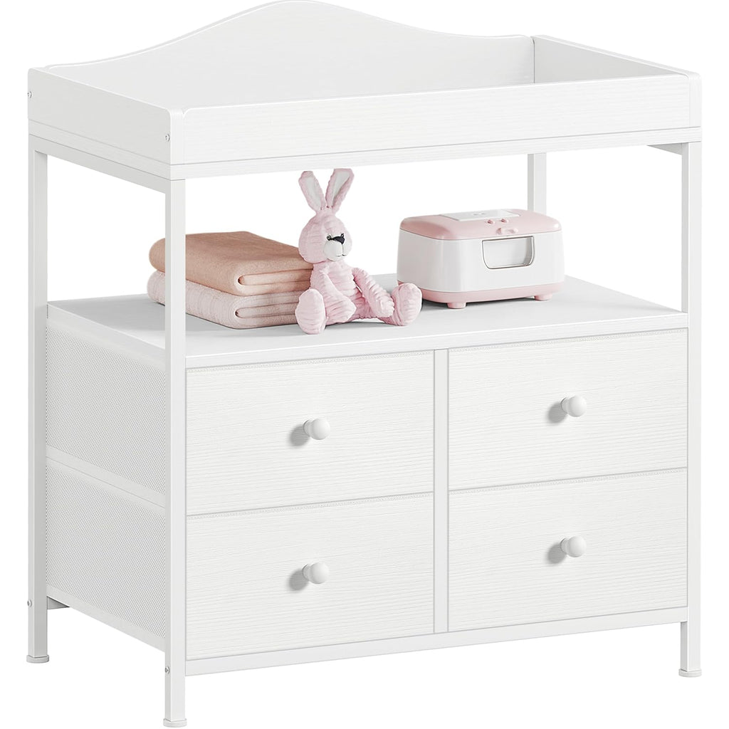 Changing Table Dresser with 4 Fabric Drawers and Open Shelf, Baby Dresser with Changing Table Top Diaper Changing