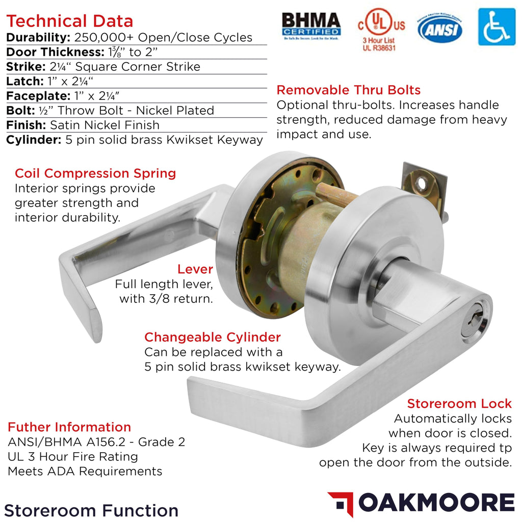 Heavy Duty Commercial Door Handle | Storeroom Lock Function | Grade 2 Commercial Door Locks, Keyed for Schools &
