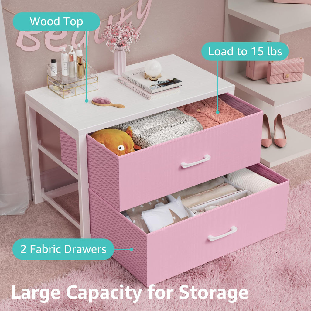 Stackable Closet Drawers for Clothes Organizers and Storage Fabric Pink 2 Drawer Dresser 2 Packs Modern Large