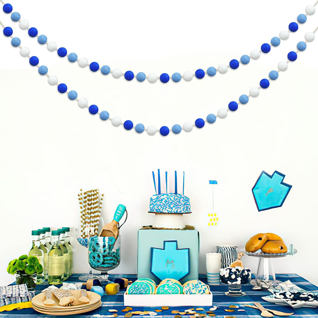 Balls Hanukkah Felt Ball Garlands - Hanukkah Decorations- Chanukah Blue Dark Blue White Pom Pom Garlands Tree - Set of 60